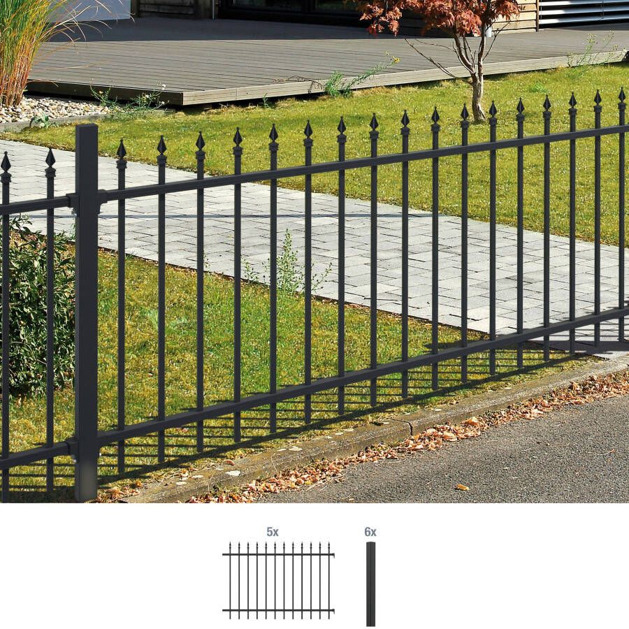 GAH Alberts Metalen hek Chaussee Hoogte: 100 en 120 cm totale lengte: 10 m voor plaatsing in beton (set 12 stuks)