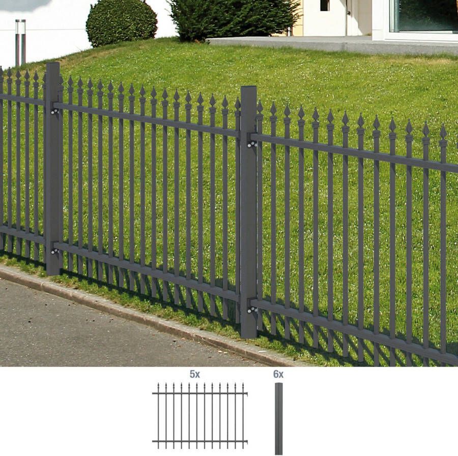 GAH Alberts Metalen hek Chaussee Hoogte: 100 en 120 cm totale lengte: 10 m voor plaatsing in beton (set 12 stuks)