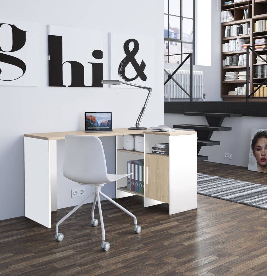 Diagone EMOB Hoekbureau Magenta wit eik decor Gautier Hoekbureaus Wit; Bruin Spaanplaat Hoekbureaus Op voorraad - Foto 5