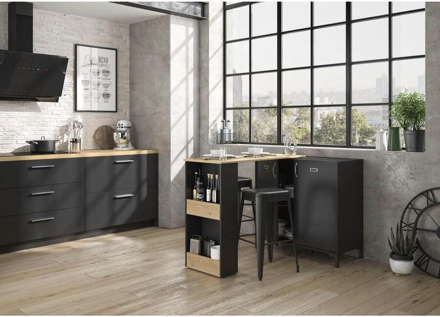 Gautier_diagone Diagone multifunctionele keukentafel barhoogte 94cm MANCHESTER zwart - Foto 4