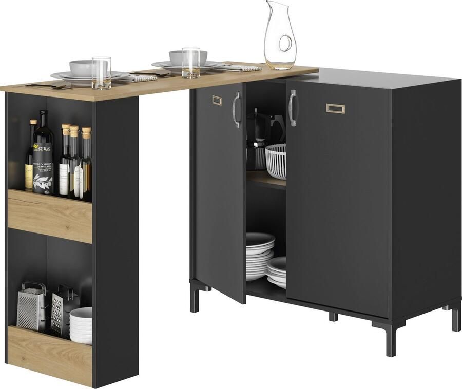 Gautier_diagone Diagone multifunctionele keukentafel barhoogte 94cm MANCHESTER zwart - Foto 3