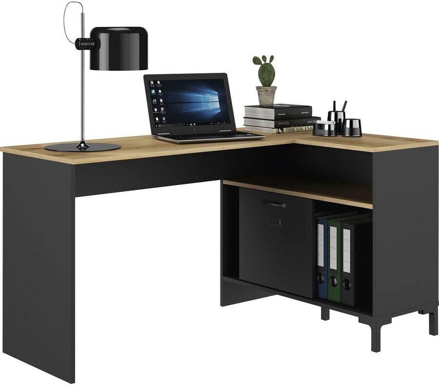 Diagone EMOB Hoekbureau Manchester 136 x 88 x 73 cm Helvezia Oak-design Gautier Hoekbureaus Antraciet MDF Hoekbureaus Op voorraad - Foto 2