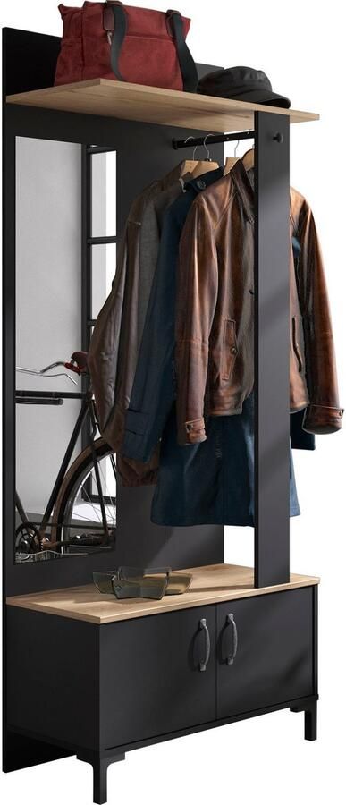 Diagone EMOB Garderobeset Store Met roede kastje en spiegel Zwart Gautier Halkasten Zwart Spaanplaat Halkasten Op voorraad - Foto 9