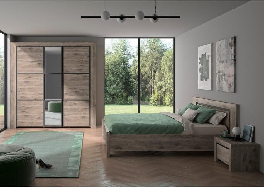 Gami Brugge 3-Deurs Kledingkast met Spiegel H225 Bruine Viking Eik Zwart - Foto 3