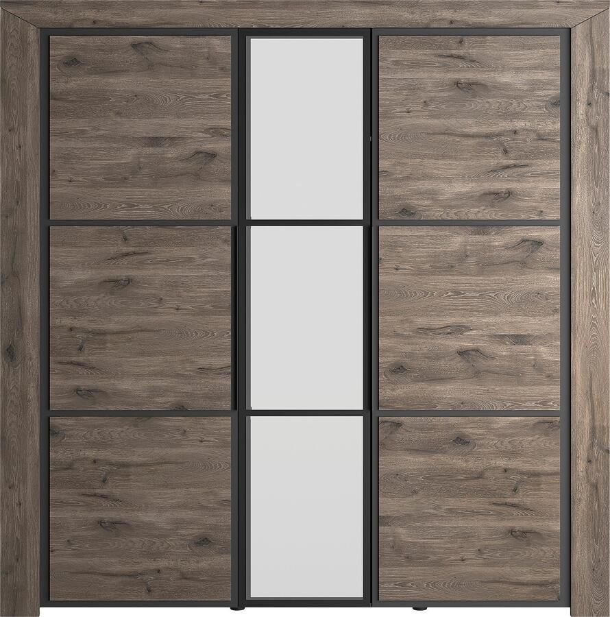 Gami Brugge 3-Deurs Kledingkast met Spiegel H225 Bruine Viking Eik Zwart - Foto 4