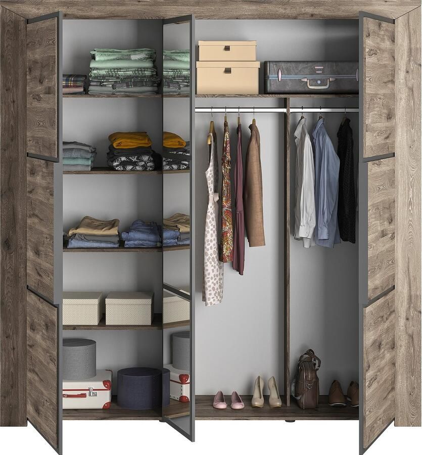 Gami Brugge 3-Deurs Kledingkast met Spiegel H225 Bruine Viking Eik Zwart