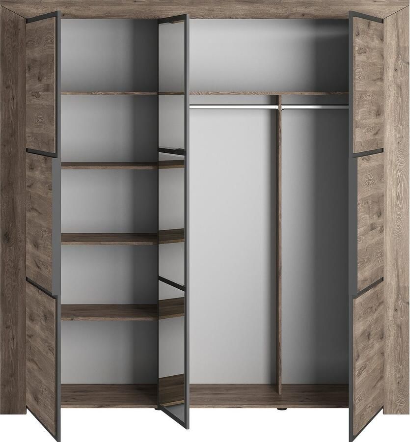 Gami Brugge 3-Deurs Kledingkast met Spiegel H225 Bruine Viking Eik Zwart - Foto 2