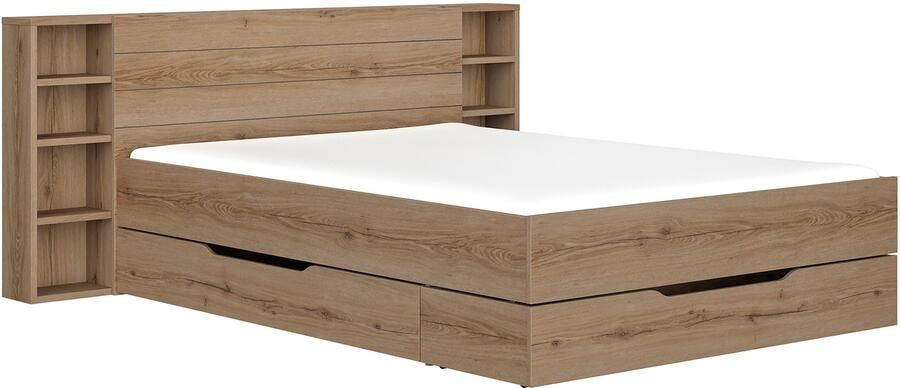 Gami EMOB Tweepersoonsbed met laden en opbergruimte Lucian 140 x 200 cm Helvezia Oak-design Gautier Bedden met lades Bruin MDF Bedden met lades Tweepersoons Normaal bed Op voorraad - Foto 7