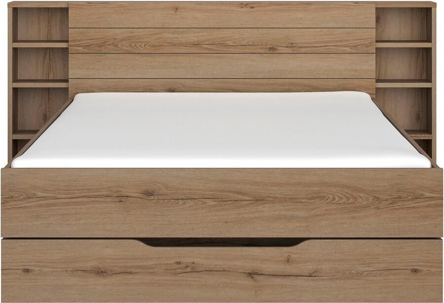 Gami EMOB Tweepersoonsbed met laden en opbergruimte Lucian 140 x 200 cm Helvezia Oak-design Gautier Bedden met lades Bruin MDF Bedden met lades Tweepersoons Normaal bed Op voorraad - Foto 3