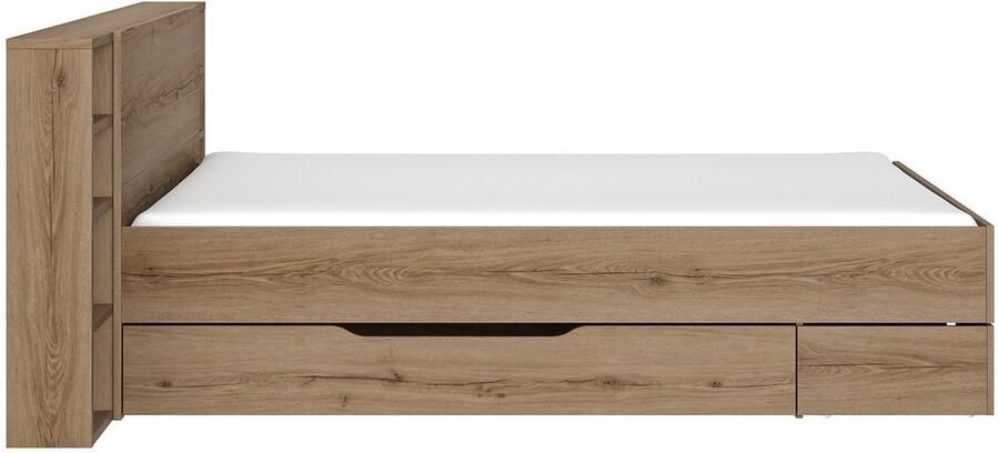 Gami EMOB Tweepersoonsbed met laden en opbergruimte Lucian 140 x 200 cm Helvezia Oak-design Gautier Bedden met lades Bruin MDF Bedden met lades Tweepersoons Normaal bed Op voorraad - Foto 4