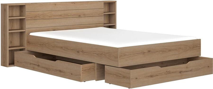 Gami EMOB Tweepersoonsbed met laden en opbergruimte Lucian 140 x 200 cm Helvezia Oak-design Gautier Bedden met lades Bruin MDF Bedden met lades Tweepersoons Normaal bed Op voorraad - Foto 6