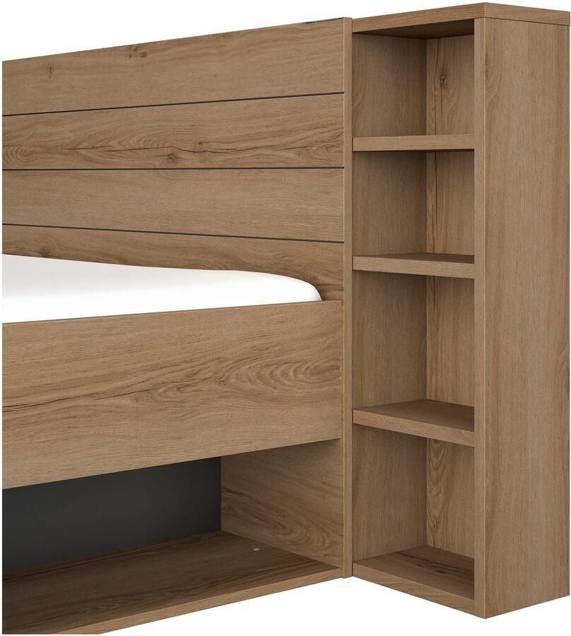 Gami EMOB Tweepersoonsbed met laden en opbergruimte Lucian 140 x 200 cm Helvezia Oak-design Gautier Bedden met lades Bruin MDF Bedden met lades Tweepersoons Normaal bed Op voorraad - Foto 2
