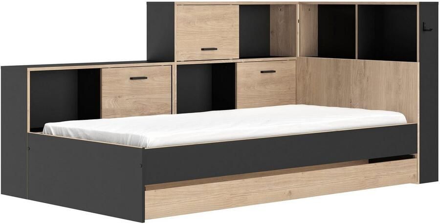 EMOB Tienerbed met bedlade en opbergruimte Erwan 90 x 200 cm Châtaignier-design Gautier Diagone Bedden met lades Bruin MDF Bedden met lades Eenpersoons Normaal bed Op voorraad - Foto 6