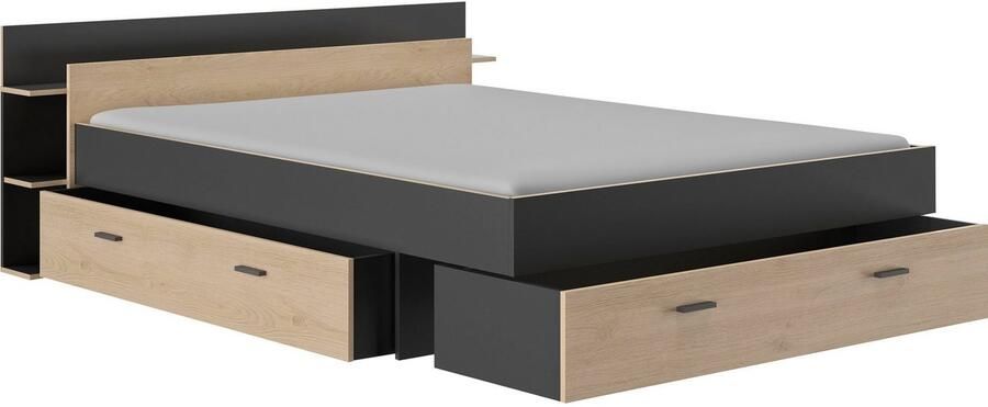 Gami EMOB Bed met opbergruimte Eveline 160x200 zwart kastanjehout Gautier Bedden met lades Zwart Spaanplaat Bedden met lades Tweepersoons Normaal bed Op voorraad - Foto 6