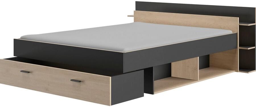 Gami EMOB Bed met opbergruimte Eveline 160x200 zwart kastanjehout Gautier Bedden met lades Zwart Spaanplaat Bedden met lades Tweepersoons Normaal bed Op voorraad - Foto 4