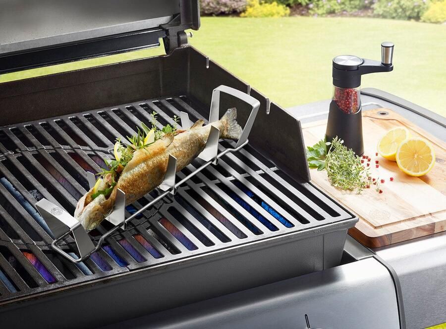 GEFU Barbecueschaal FISCHHALTER BBQ verstelbare maat gemakkelijk schoon te maken perfect voor barbecuefeesten (1 stuk)