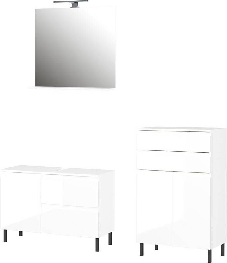 GERMANIA Badkamerserie Scantic met spiegel wastafelonderkast badkamerkast incl. verlichting (set 3-delig)