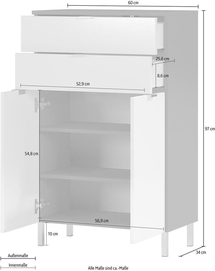 Germania Ladekast GW-Mauresa 34x60x97 cm grafietkleurig en wit - Foto 5