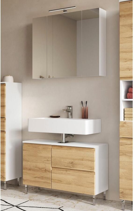 GERMANIA Badkamerserie Torrance Wastafelonderkast en spiegelkast met verlichting (2-delig) - Foto 9