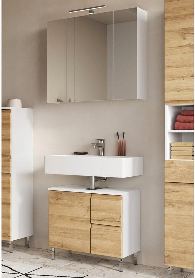 GERMANIA Badkamerserie Torrance Wastafelonderkast en spiegelkast met verlichting (2-delig) - Foto 8