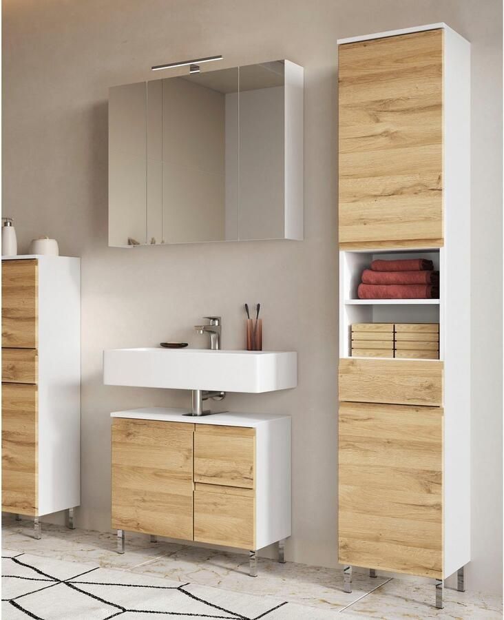 GERMANIA Badkamerserie Torrance Wastafelonderkast spiegelkast met verlichting hoge kast (3-delig) - Foto 5