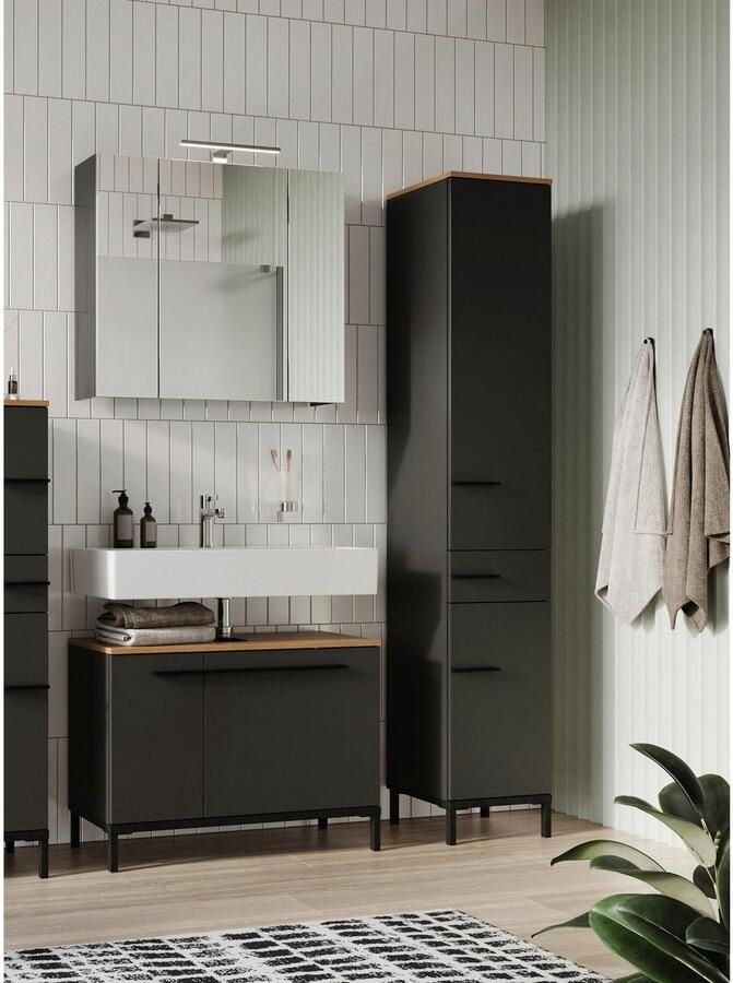 GERMANIA Badkamerserie Yonkers Set bestaand uit wastafelonderkast spiegelkast hoge kast - Foto 5