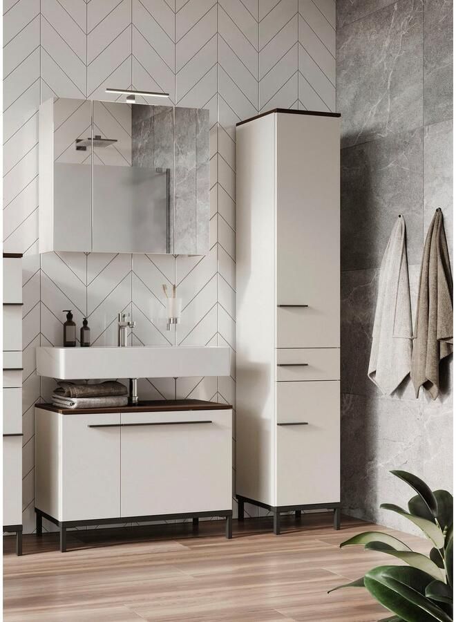 GERMANIA Badkamerserie Yonkers Set bestaand uit wastafelonderkast spiegelkast hoge kast - Foto 6