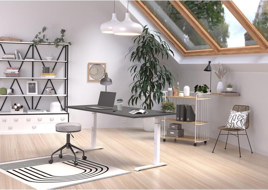 Germania EMOB Zit-stabureau Hermoso 160 x 80 x 120 cm Elektrisch verstelbaar Zwart-witdesign Verstelbare bureaus Wit; Zwart Spaanplaat Verstelbare bureaus Op voorraad - Foto 4