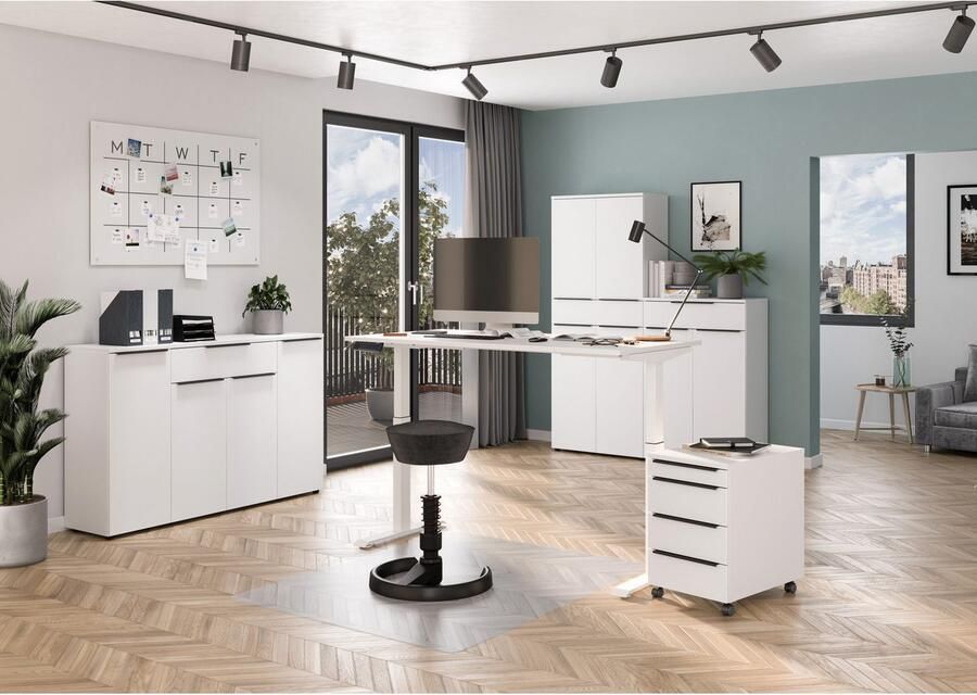 Germania EMOB Zit-stabureau Hermoso 160 x 80 x 120 cm Elektrisch verstelbaar Zwart-witdesign Verstelbare bureaus Wit; Zwart Spaanplaat Verstelbare bureaus Op voorraad - Foto 6