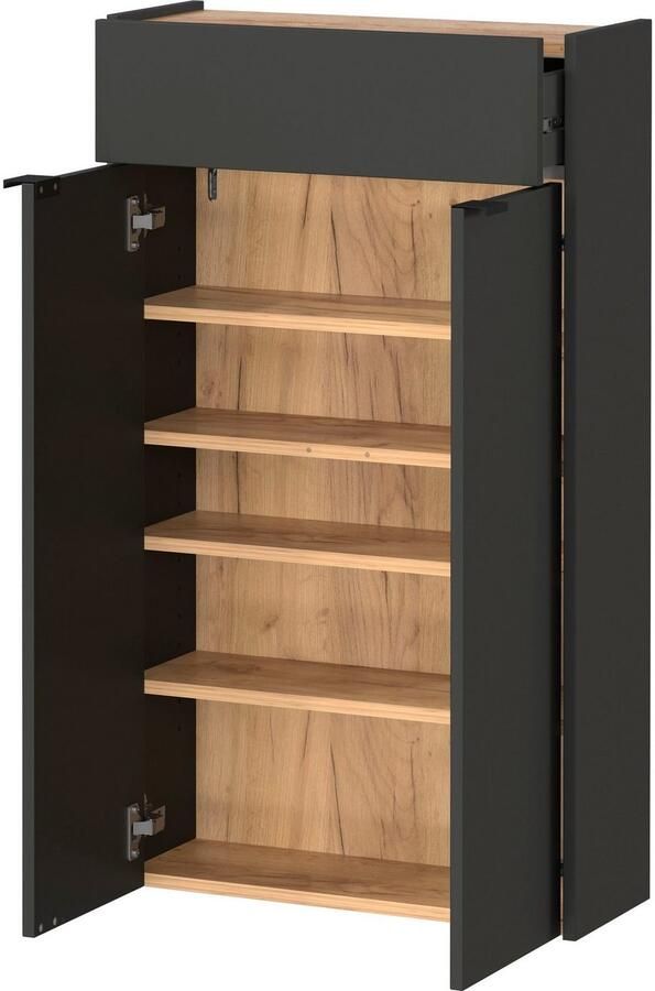 Germania EMOB Bijzetkastje Amika 2 deuren & 1 lade zwevend antraciet eik Halkasten Antraciet Melamine; Spaanplaat Halkasten Op voorraad - Foto 5