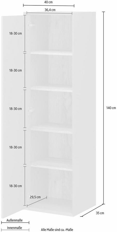 Germania Wandkast Calvi 1 Deur 4 Planken L40 x B35 x H140 cm Grijs - Foto 3