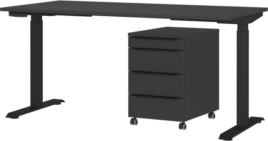 Germania EMOB Bureauset Hermoso Bureautafel en ladekast Zwart Verstelbare bureaus Zwart Spaanplaat Verstelbare bureaus Op voorraad - Foto 9