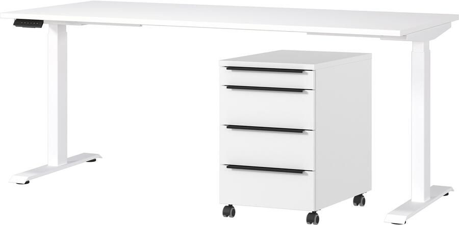 GERMANIA Kantoormeubelset Milaan incl. bureau (elektrisch. in hoogte verstelbaar) & kastje op wieltjes (2-delig)
