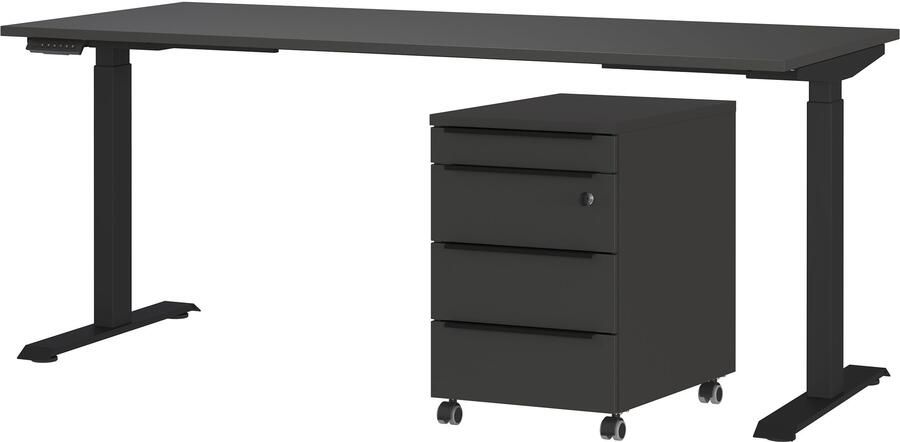 Germania Bureau En Ladekast Met Slot Hermoso 237x80x72-118cm Elektrisch Verstelbaar Grafiet Bureautafels Antraciet Metaal; Spaanplaat - Foto 9