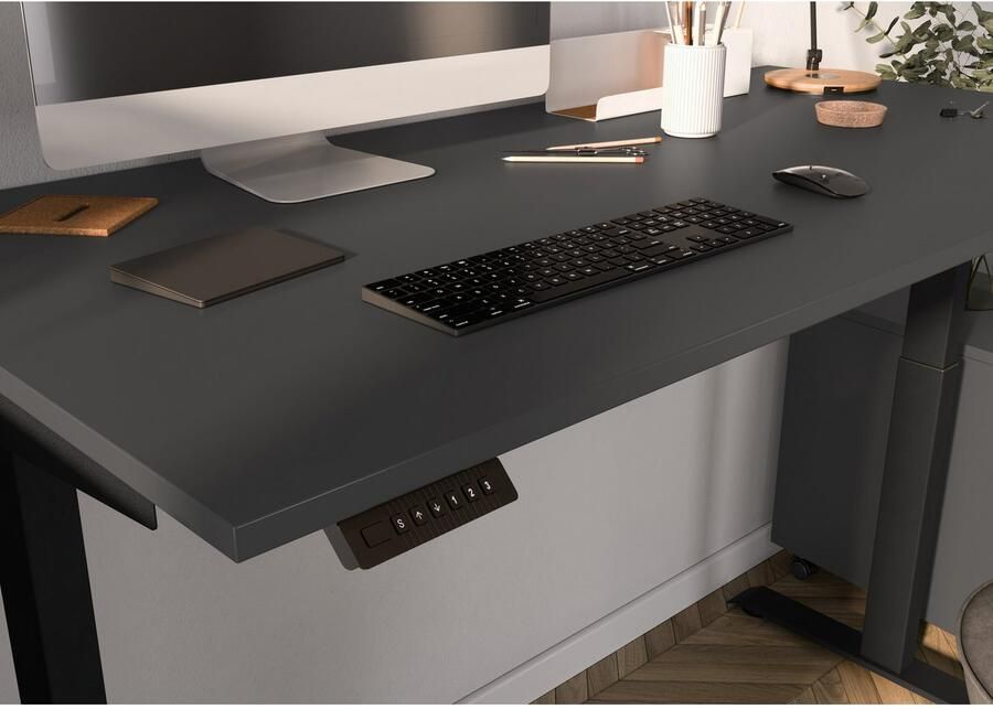 Germania EMOB Bureauset Hermoso Bureautafel en ladekast Zwart Verstelbare bureaus Zwart Spaanplaat Verstelbare bureaus Op voorraad - Foto 3