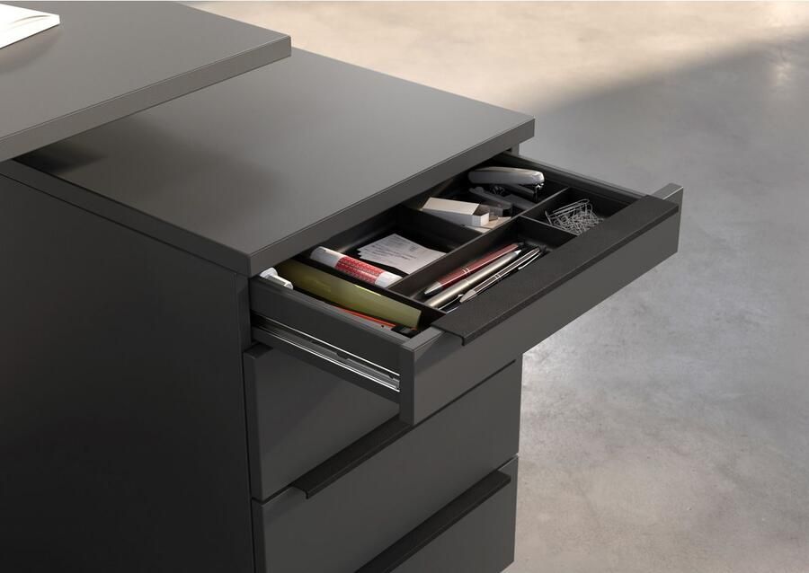 Germania EMOB Bureauset Hermoso Bureautafel en ladekast Zwart Verstelbare bureaus Zwart Spaanplaat Verstelbare bureaus Op voorraad - Foto 5