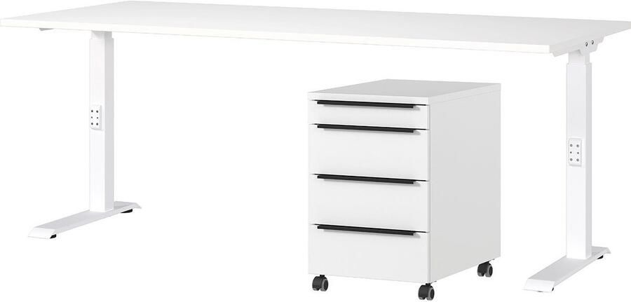Germania Bureau en ladekast Hermoso 237x80x71-91cm handmatig verstelbaar Wit Bureautafels Wit MDF; Metaal