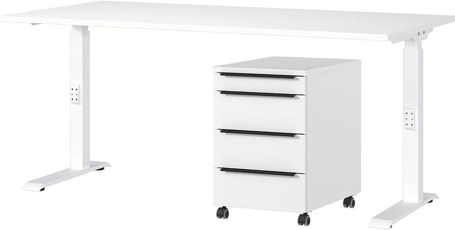 Germania Bureau en ladekast Hermoso 217x80x71-91cm handmatig verstelbaar wit Bureau Wit MDF; Metaal - Foto 9