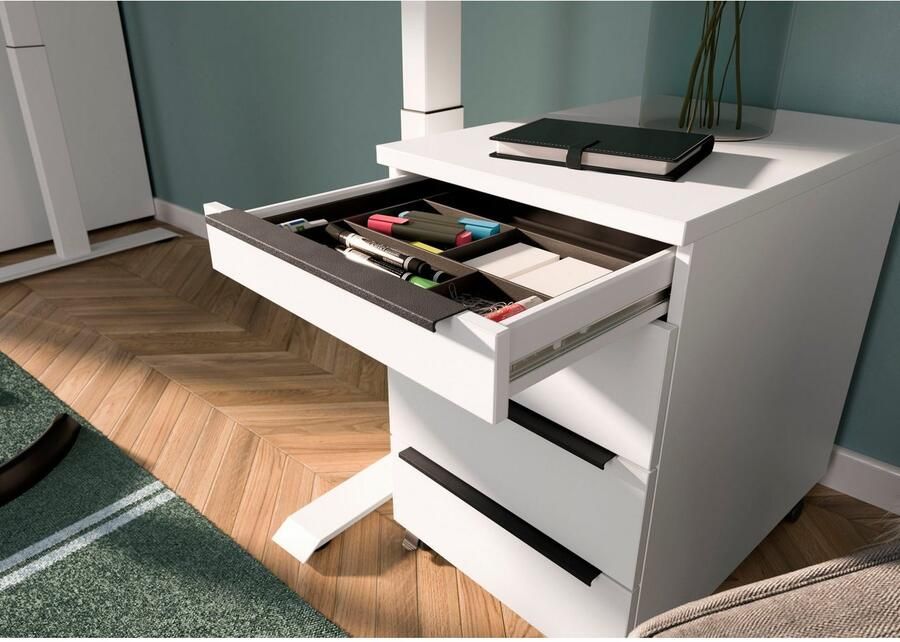 Germania Bureau en ladekast Hermoso 237x80x71-91cm handmatig verstelbaar Wit Bureautafels Wit MDF; Metaal - Foto 4
