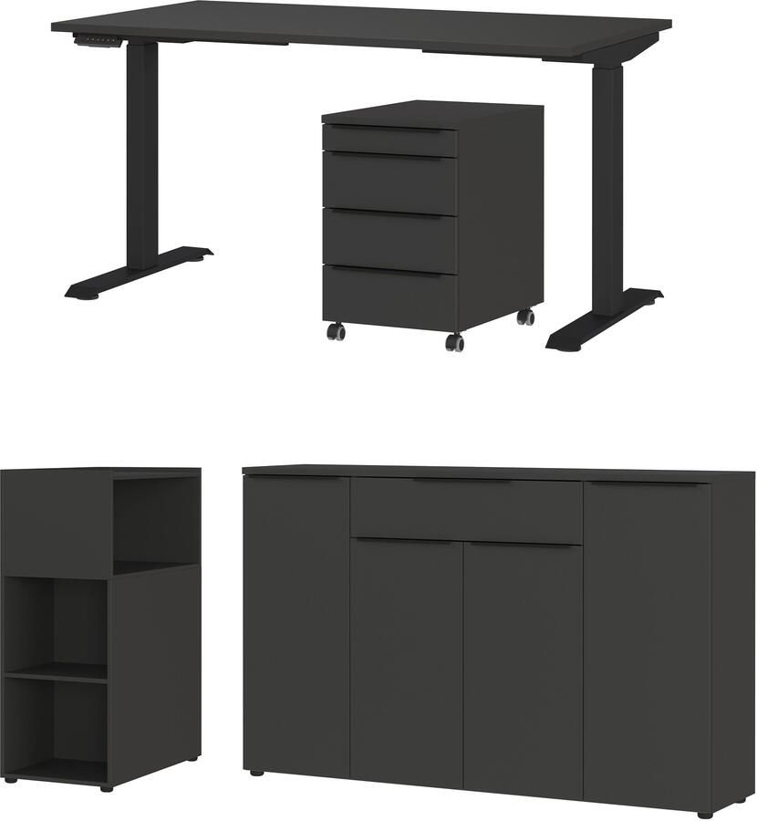 GERMANIA Kantoormeubelset Milaan incl. bureau kastje op wieltjes roomdivider en dressoir (4-delig) - Foto 16