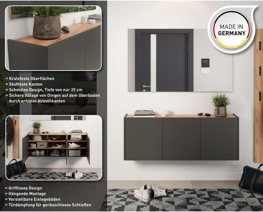 GERMANIA Multifunctionele kast GW-Libbiano ideaal voor smalle gangen breedte 138 cm in 3 verschillende hoogtes (1 stuk) - Foto 2