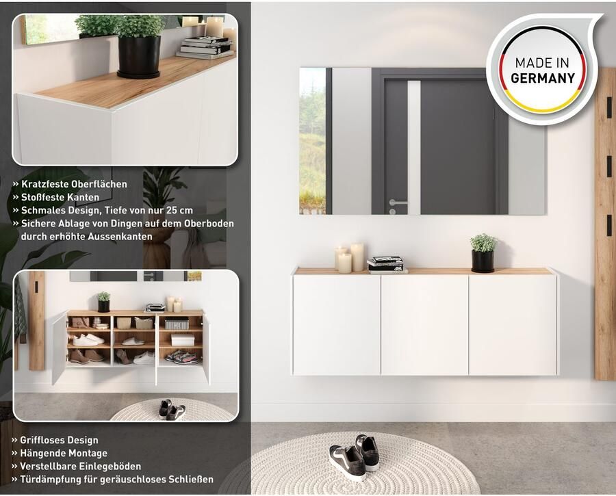 GERMANIA Multifunctionele kast GW-Libbiano ideaal voor smalle gangen breedte 138 cm in 3 verschillende hoogtes (1 stuk) - Foto 2