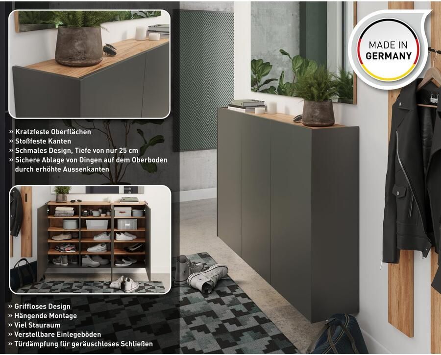 GERMANIA Multifunctionele kast GW-Libbiano ideaal voor smalle gangen breedte 138 cm in 3 verschillende hoogtes (1 stuk) - Foto 2