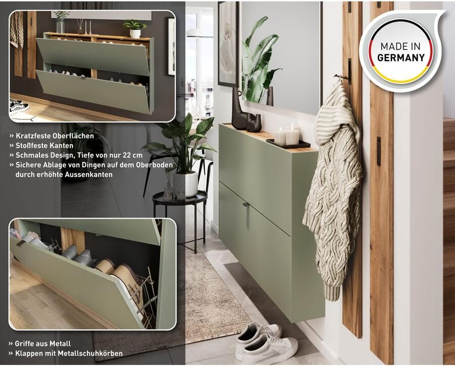 GERMANIA Halmeubelset Ameca Garderobe-set van schoenenopberger spiegel en garderobepaneel (3 stuks)