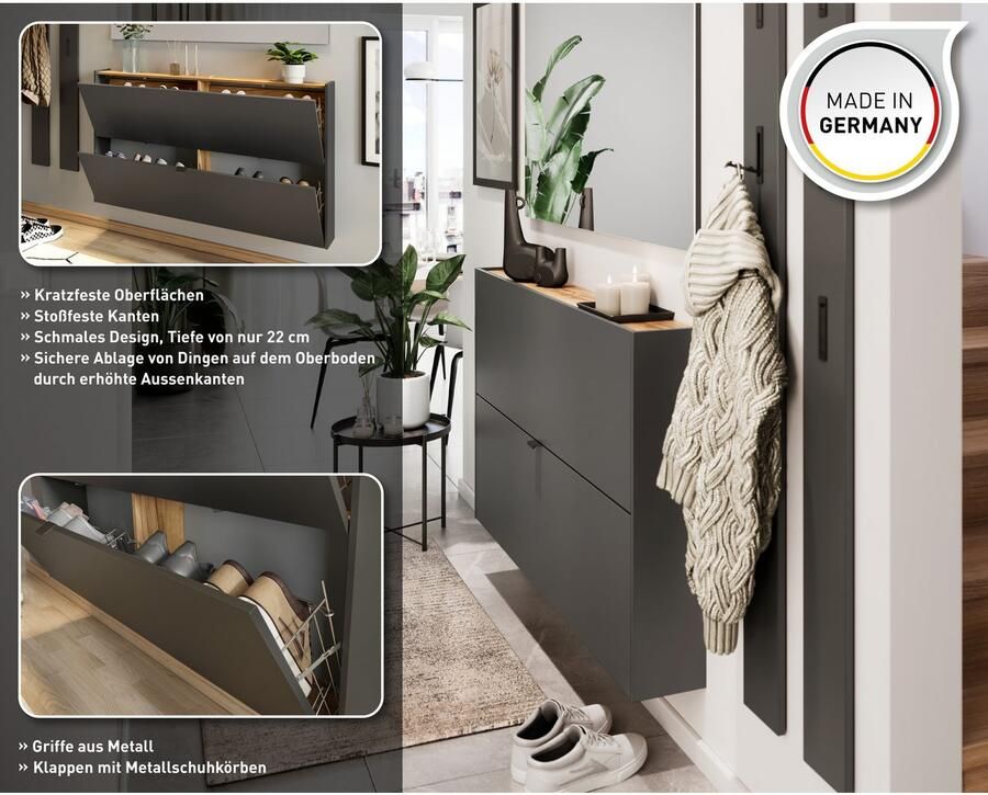 GERMANIA Halmeubelset Ameca Garderobe-set van schoenenopberger spiegel en garderobepaneel (3 stuks)