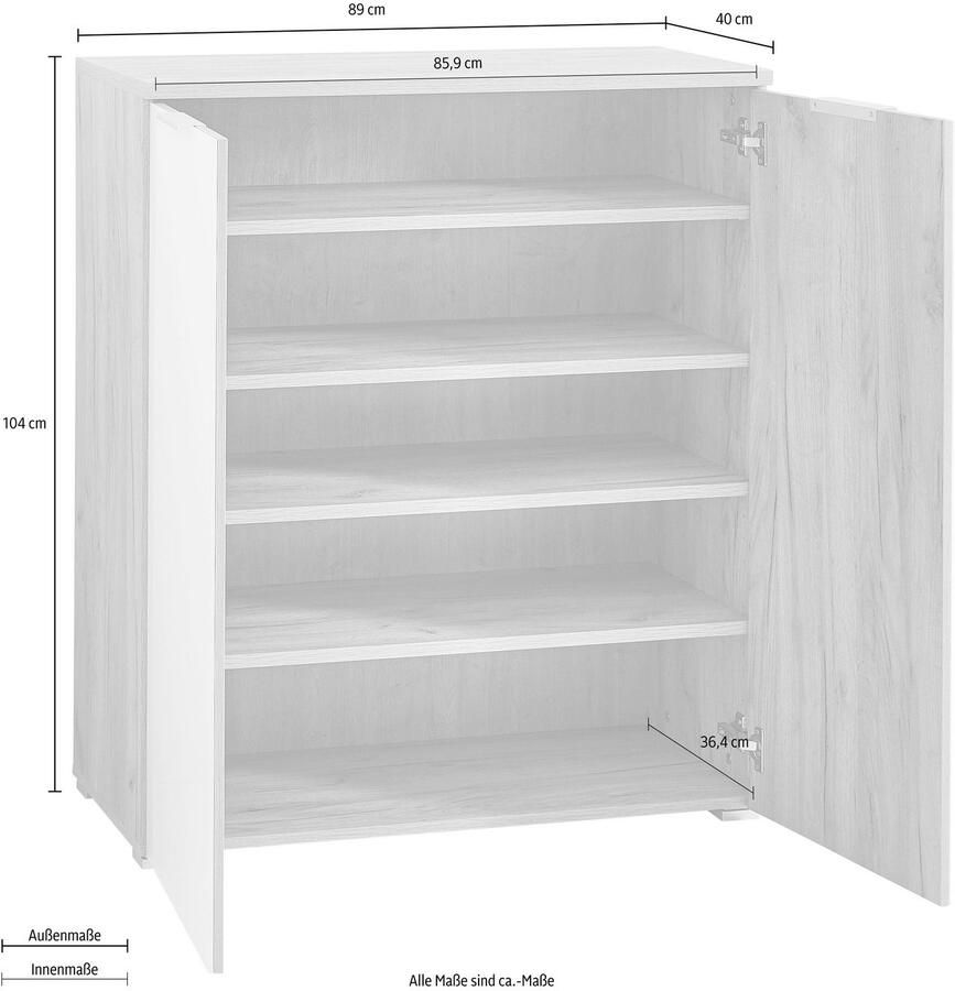 Germania Schoenenkast Tille 89cm met 2 deuren wit eik - Foto 2