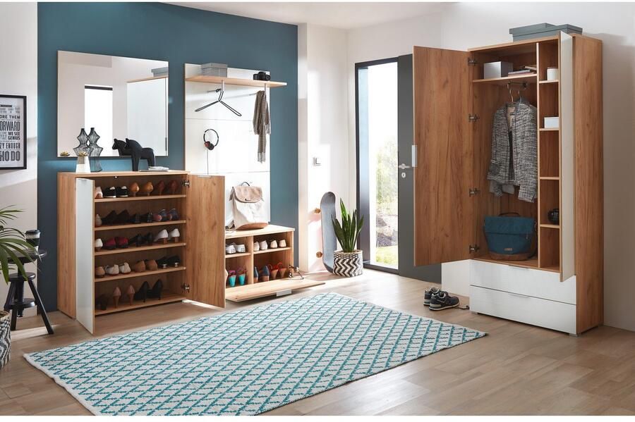 Germania Schoenenkast Tille 134cm met 3 deuren wit eik - Foto 5