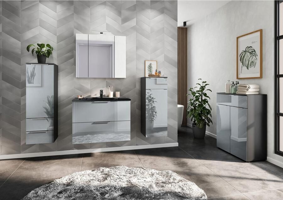 GERMANIA Wastafelonderkast OAKLAND inclusief mineralgietbekken in wit of zwart met 2 lades - Foto 2