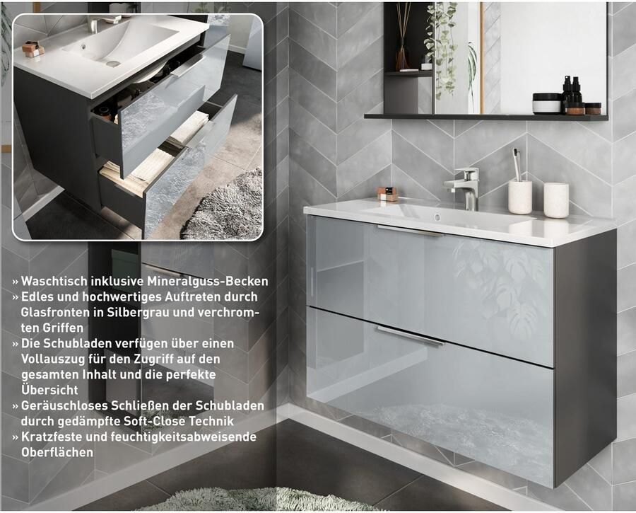 GERMANIA Wastafelonderkast OAKLAND inclusief mineralgietbekken in wit of zwart met 2 lades