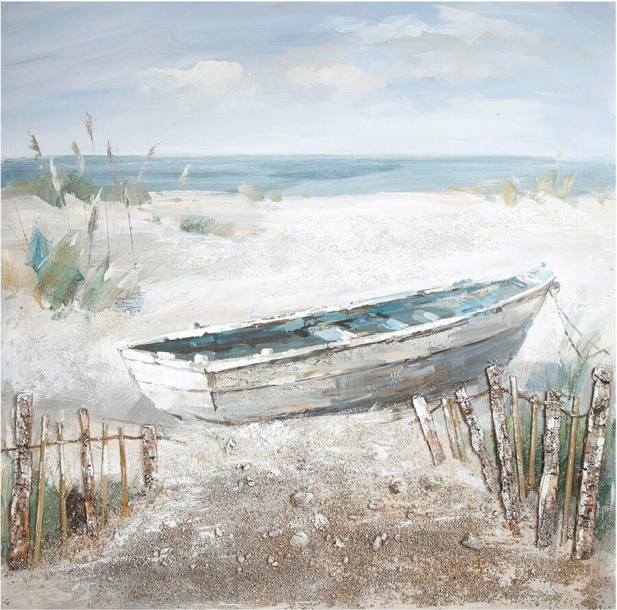 GILDE Artprint op linnen Schilderij boot op het strand met de hand geschilderd (1 stuk)